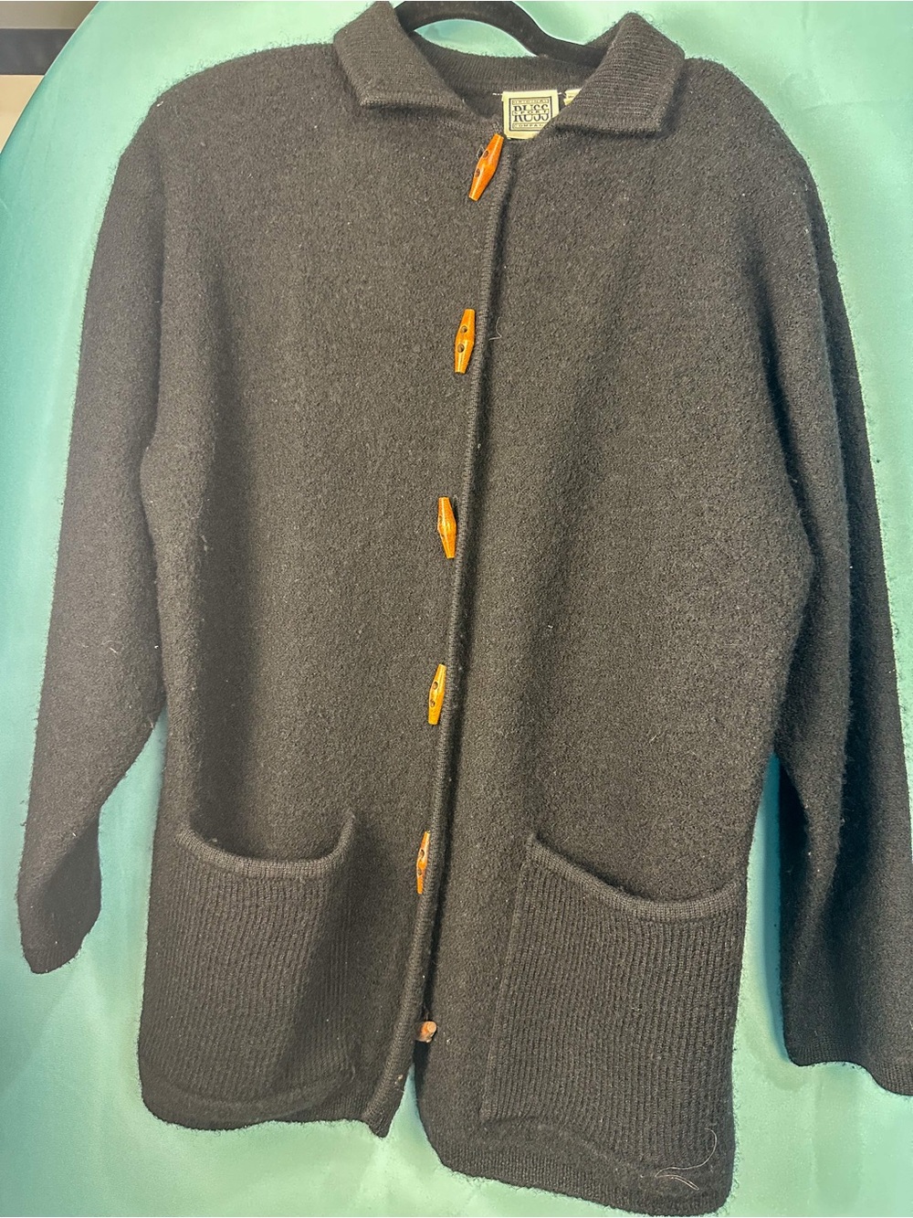 Vintage Australian Wool Toggle Cardigan Coat Black Boho Grandpa Core